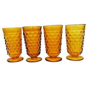 Set 4 Indiana Glass Whitehall Colony Cubist Cube Amber Harvest Gold Glasses Cups